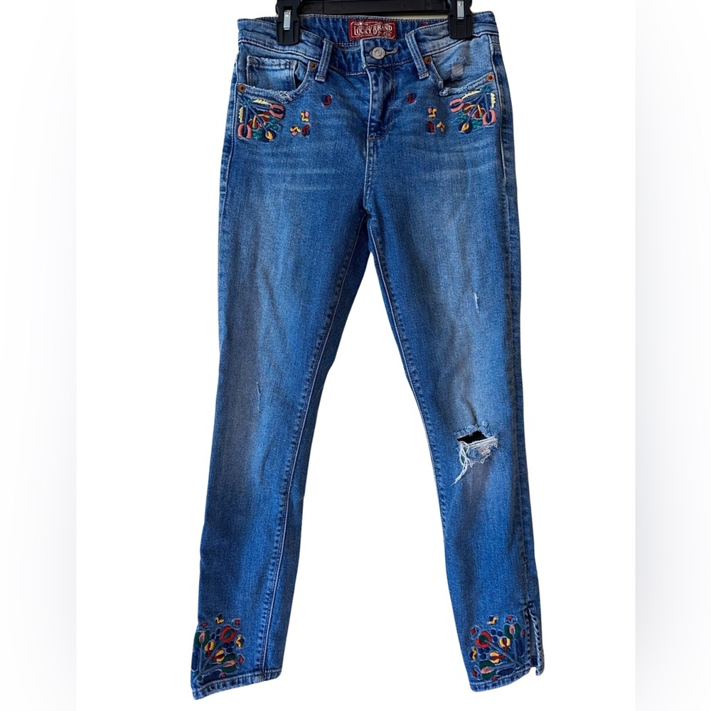 Lucky Brand Ava Mid Rise Skinny Jean With Embroidery